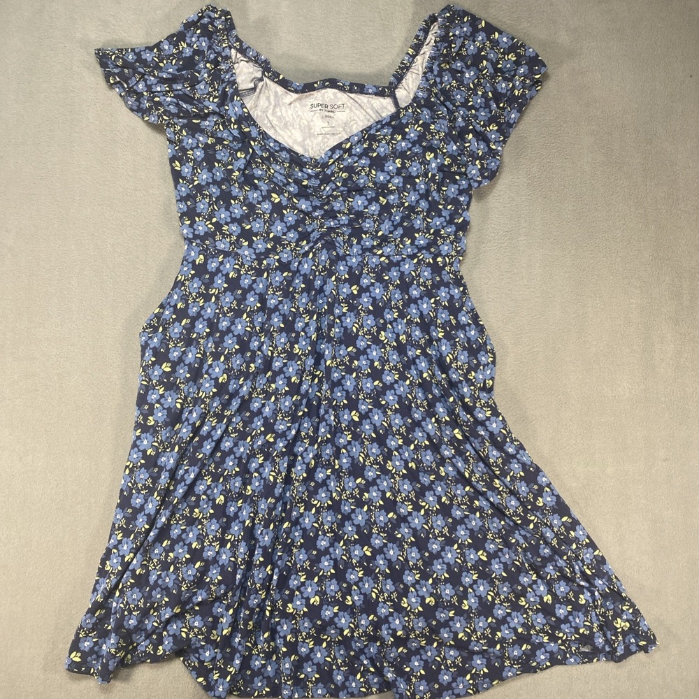 Torrid Super Soft Womens Short Sleeve Jersey Dress Blue Floral A Line Size 1